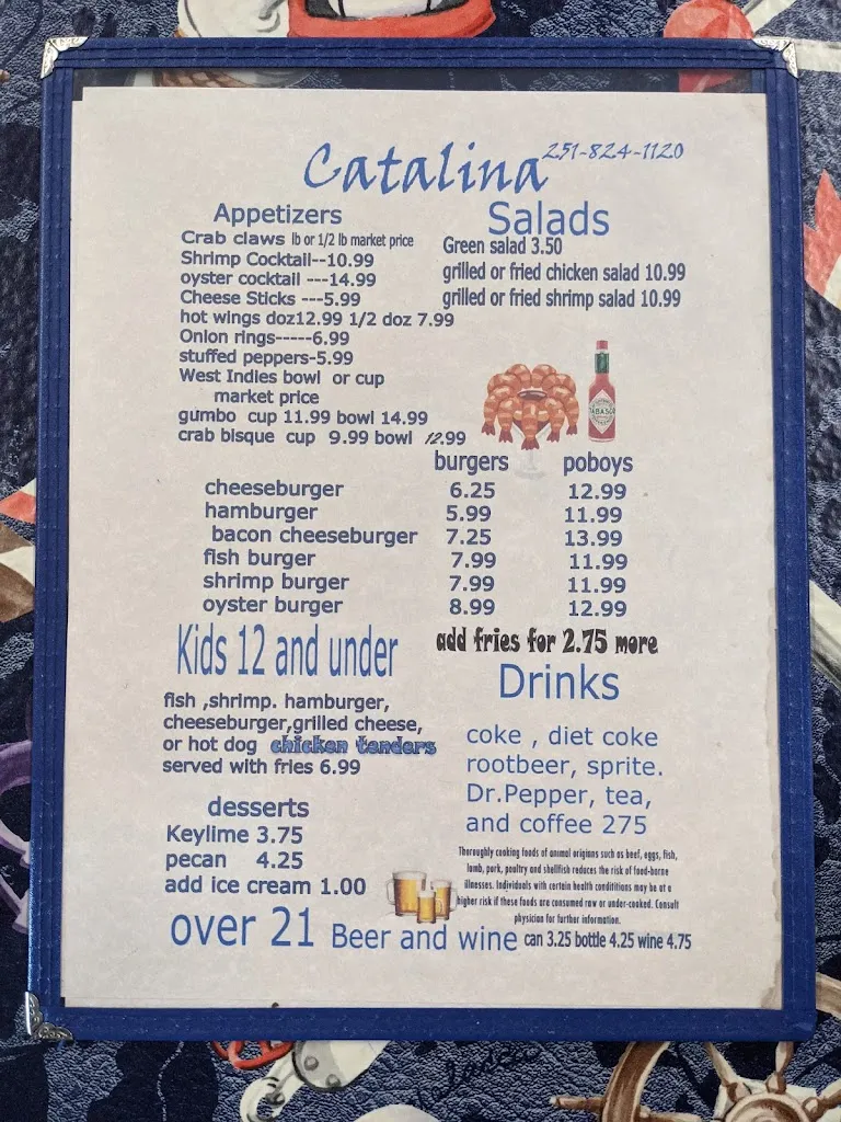 Menu_Catalina Restaurant_Bayou La Batre, AL_image_old_3