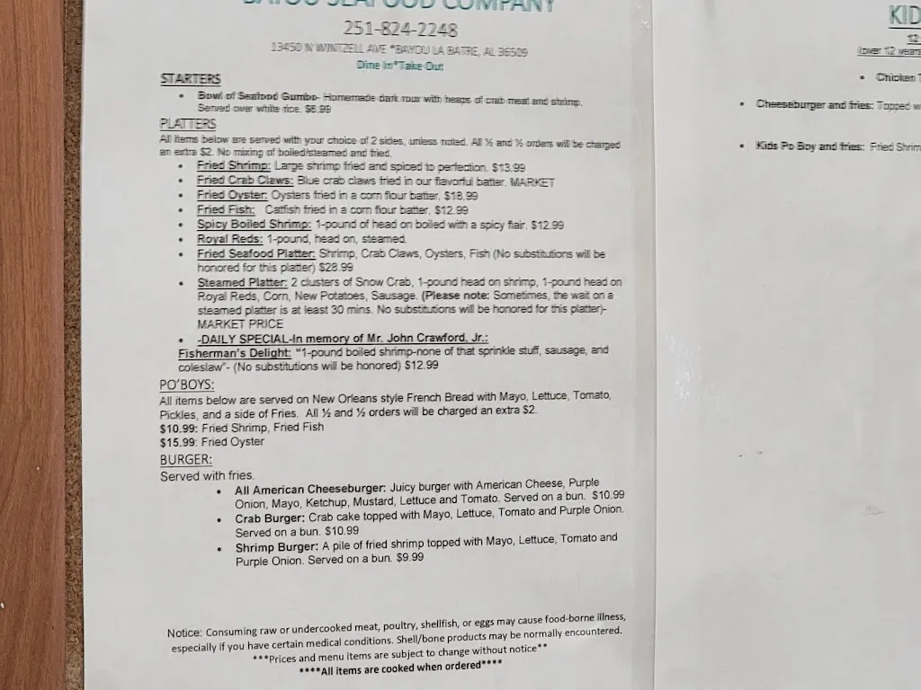 Menu_Bayou Seafood Company LLC_13450 Wintzell Ave, Bayou_image_old_3