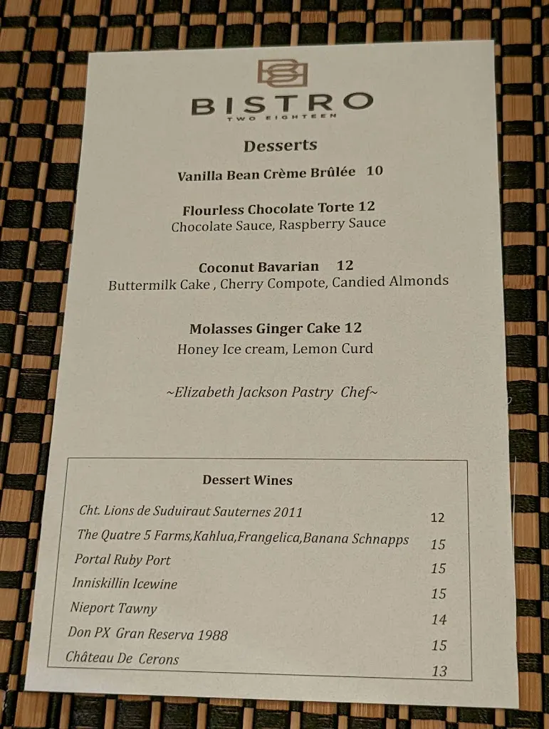 Menu_Bistro Two Eighteen_Birmingham, AL_image_old_3