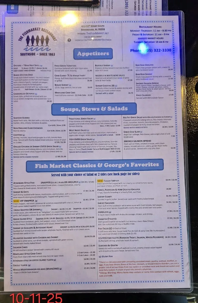 Menu_The Fish Market Restaurant_Birmingham, AL_image_old_2