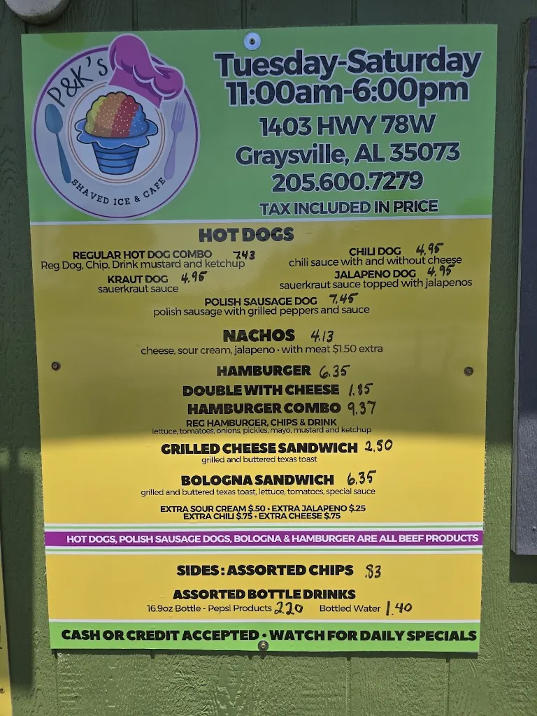 Menu_P&K's Shaved Ice & Cafe_Graysville, AL_image_old_1