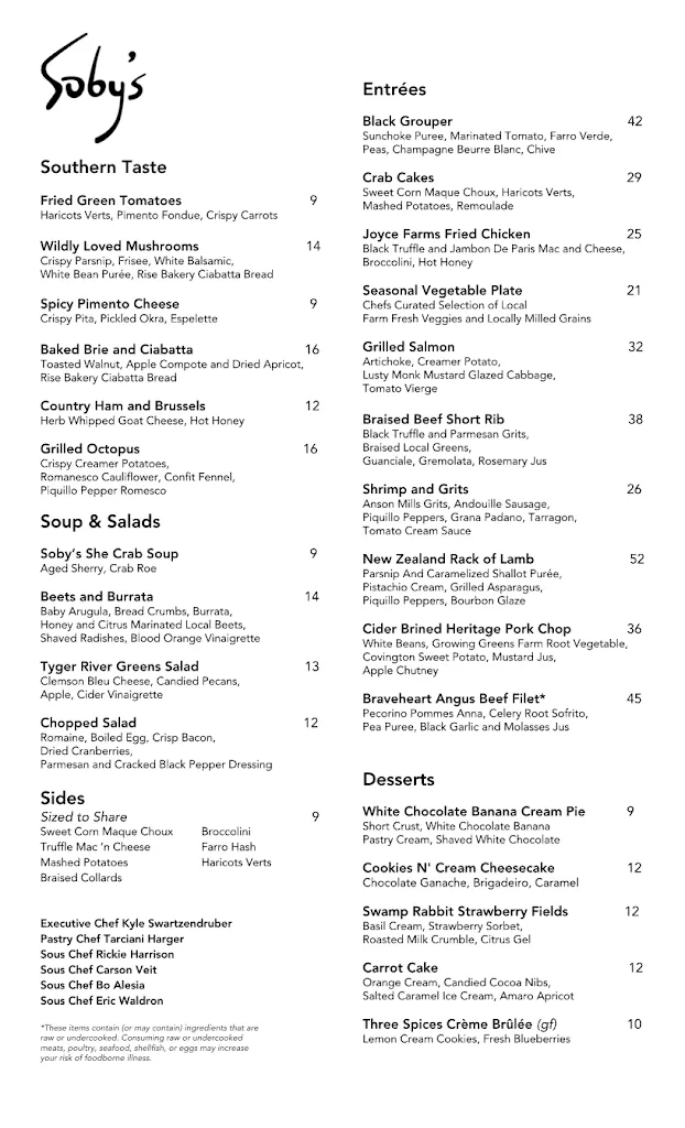 Menu_Soby's_Greenville, SC_image_old_1