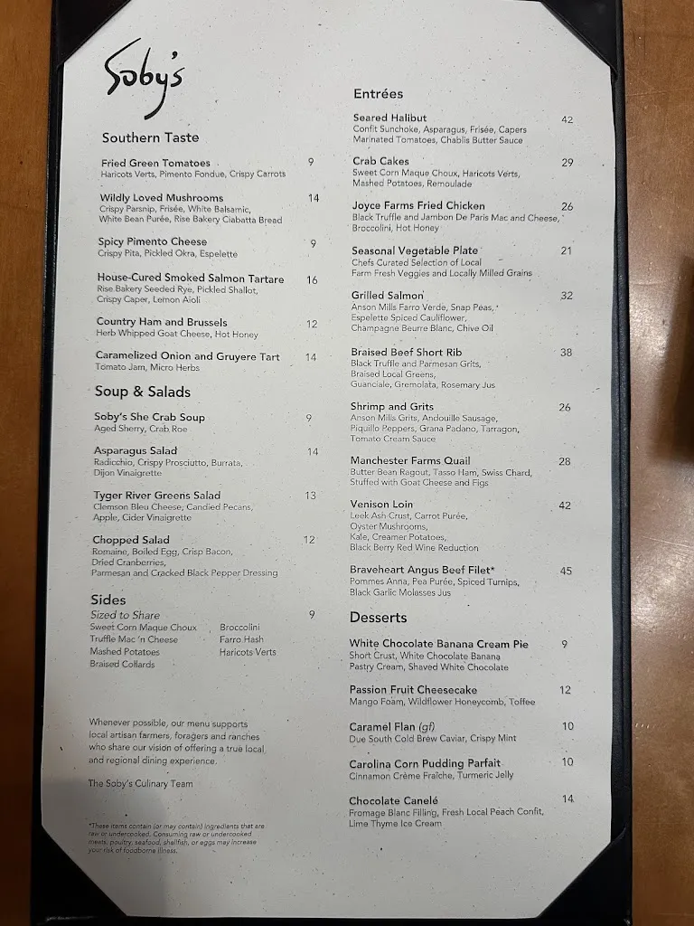 Menu_Soby's_Greenville, SC_image_old_2
