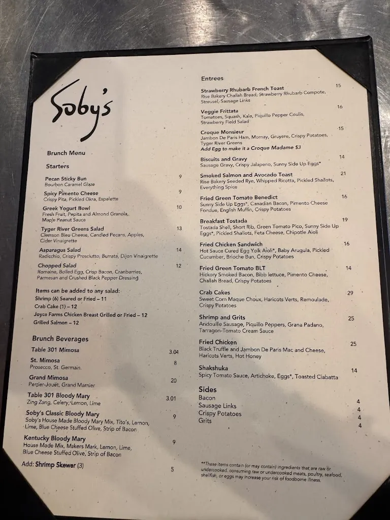 Menu_Soby's_Greenville, SC_image_old_3