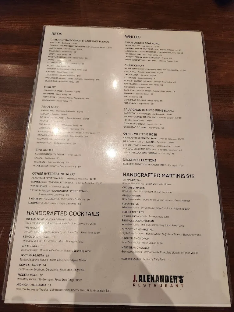 Menu_J. Alexander's Restaurant_Madison, AL_image_old_2