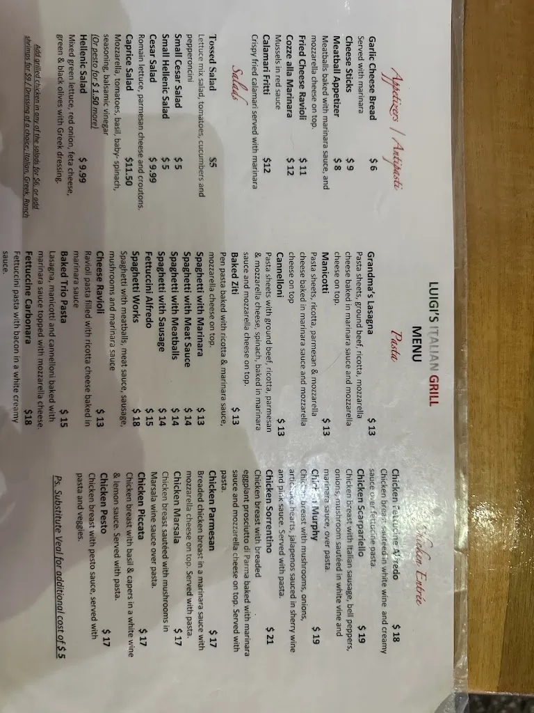 Menu_Luigi's Italian Grill_Madison, AL_image_old_1