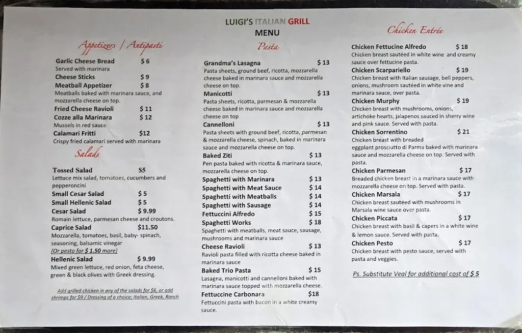 Menu_Luigi's Italian Grill_Madison, AL_image_old_3