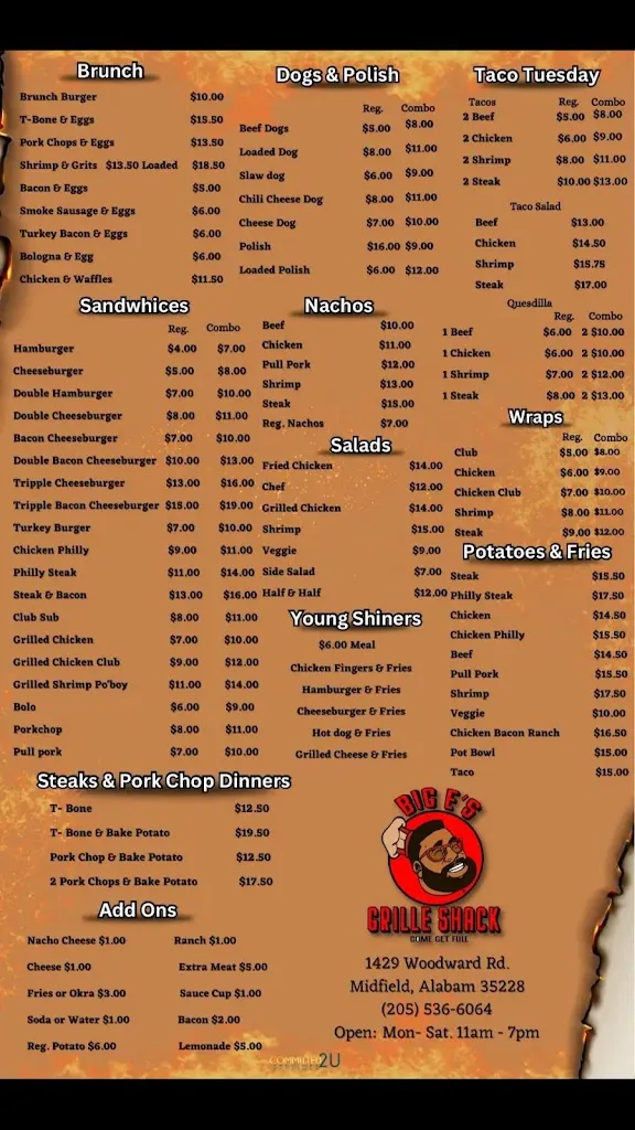 Menu_Big E. Grille Shack_Birmingham, AL_image_old_1