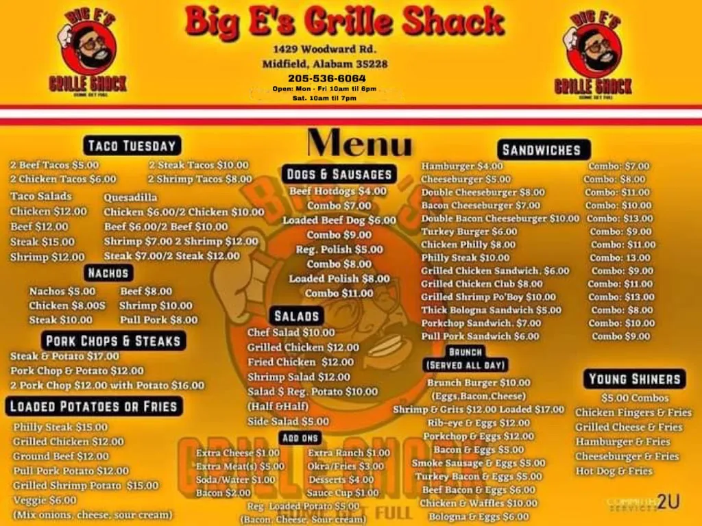 Menu_Big E. Grille Shack_Birmingham, AL_image_old_2
