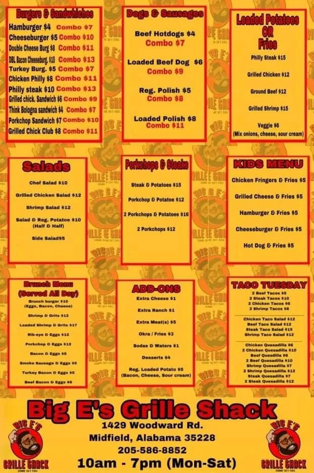Menu_Big E. Grille Shack_Birmingham, AL_image_old_3