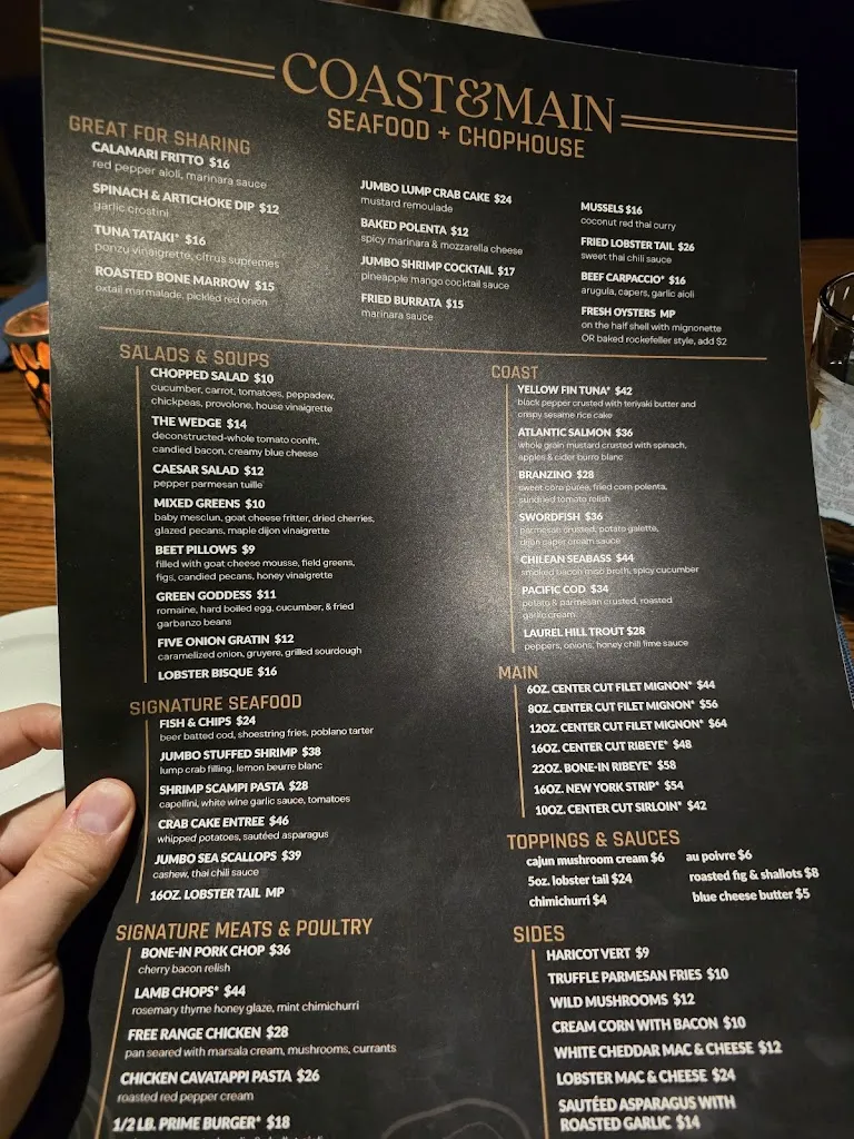 Menu_Coast and Main Seafood and Chophouse_Monroeville, PA_image_old_1