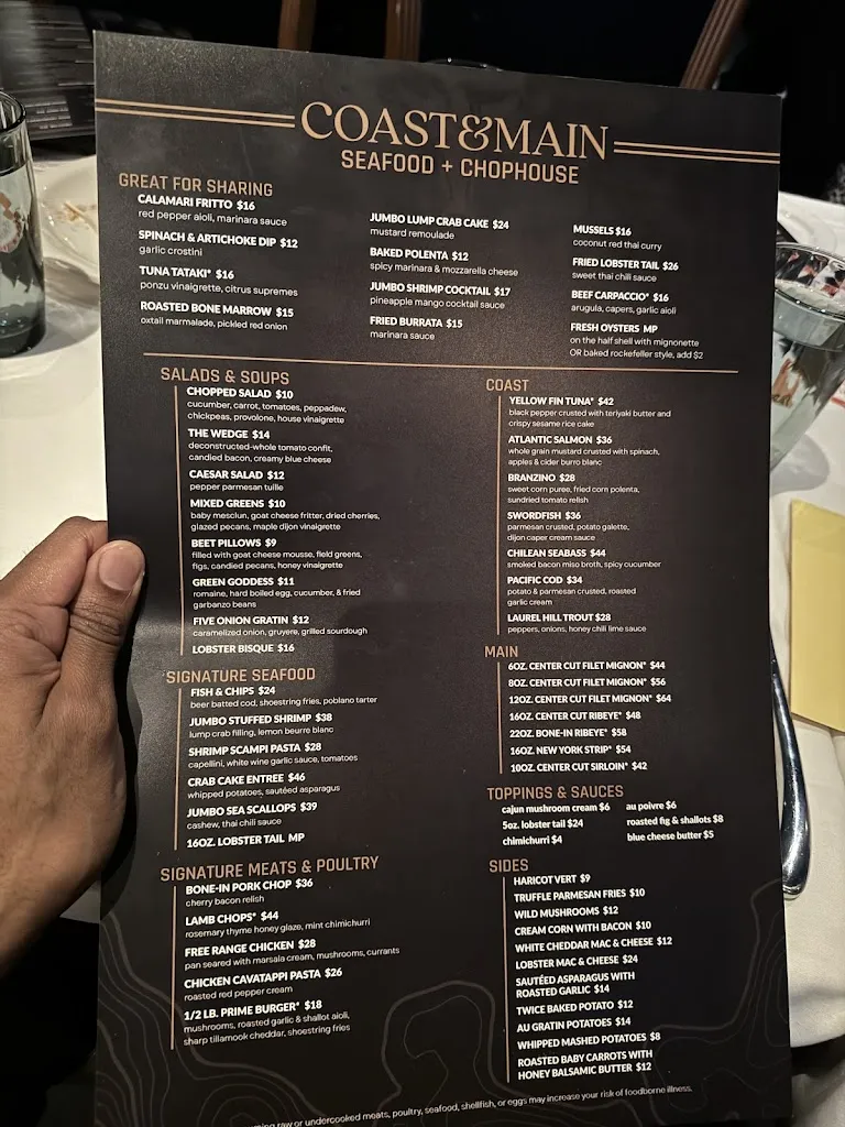 Menu_Coast and Main Seafood and Chophouse_Monroeville, PA_image_old_2