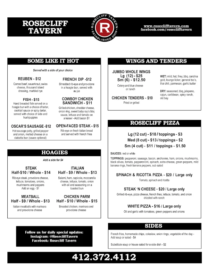Menu_Rosecliff Tavern_Monroeville, PA_image_old_1