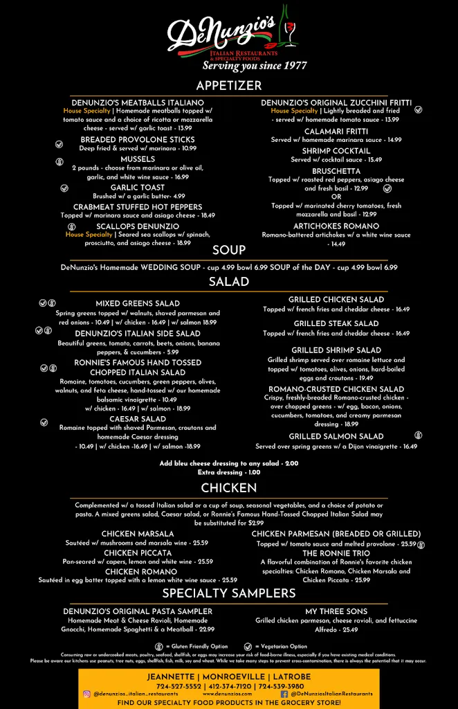 Menu_DeNunzio's Italian Trattoria_Monroeville, PA_image_old_1