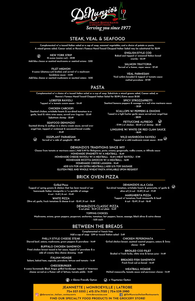 Menu_DeNunzio's Italian Trattoria_Monroeville, PA_image_old_2