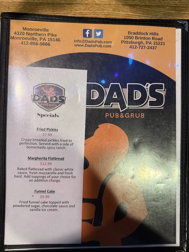 Menu_Dad's Pub & Grub_Monroeville, PA_image_old_1