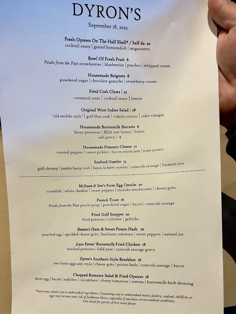 Menu_Dyron’s Lowcountry_Mountain Brook, AL_image_old_1