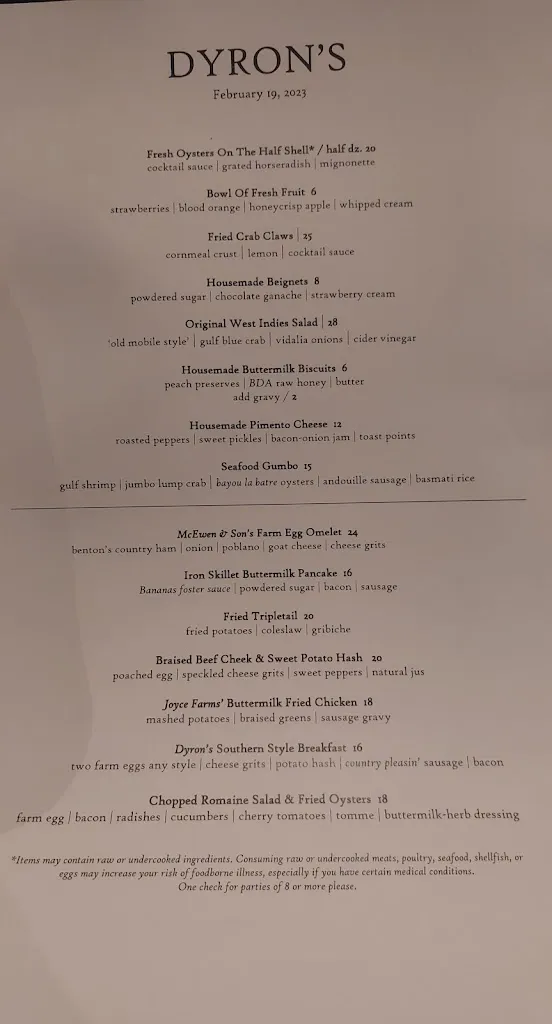 Menu_Dyron’s Lowcountry_Mountain Brook, AL_image_old_2