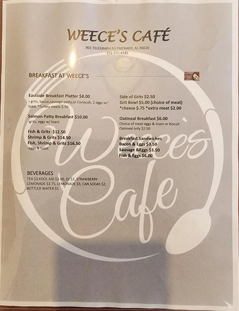 Menu_Weece’s Cafe_Prichard, AL_image_old_2