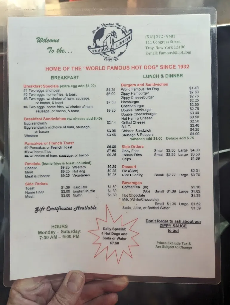 Menu_Famous Lunch_Troy, NY_image_old_3