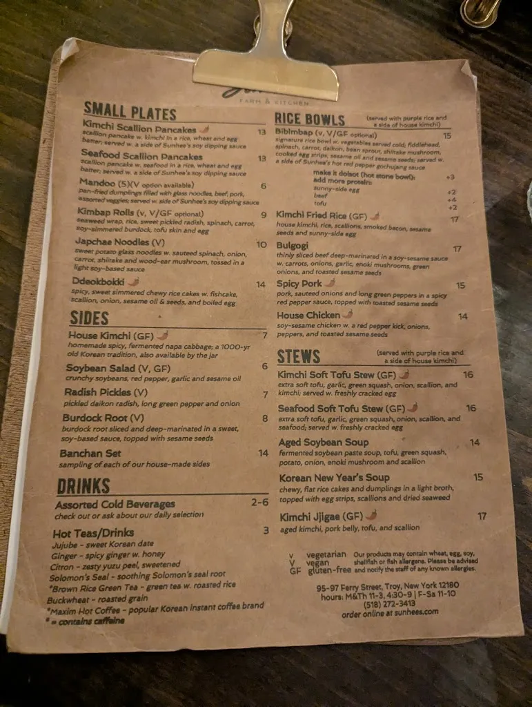 Menu_Sunhee's Farm and Kitchen_Troy, NY_image_old_1