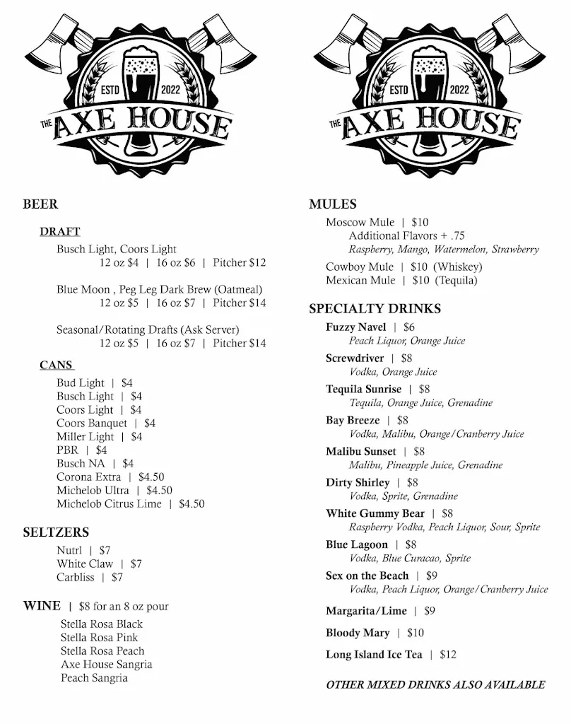 Menu_The Axe House_McCook, NE_image_old_3