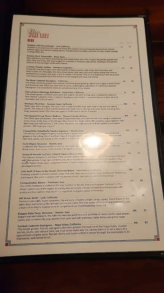 Menu_Nic's Italian Steak & Crab House_Cottonwood, AZ_image_old_1