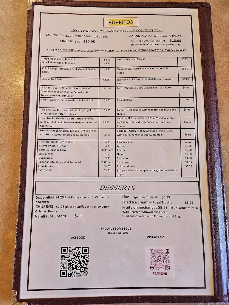 Menu_El Toreo_Clarkdale, AZ_image_old_2