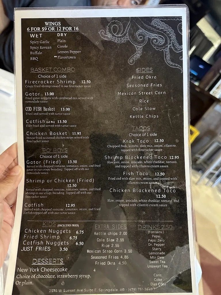 Menu_Kraken Killer Seafood_Springdale, AR_image_old_1