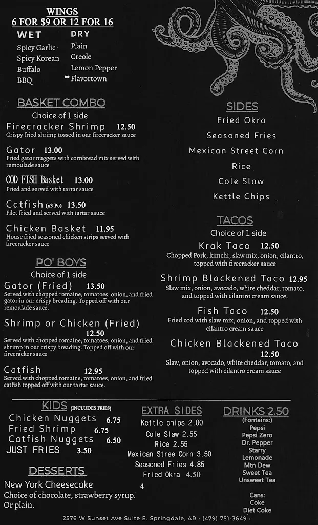 Menu_Kraken Killer Seafood_Springdale, AR_image_old_2