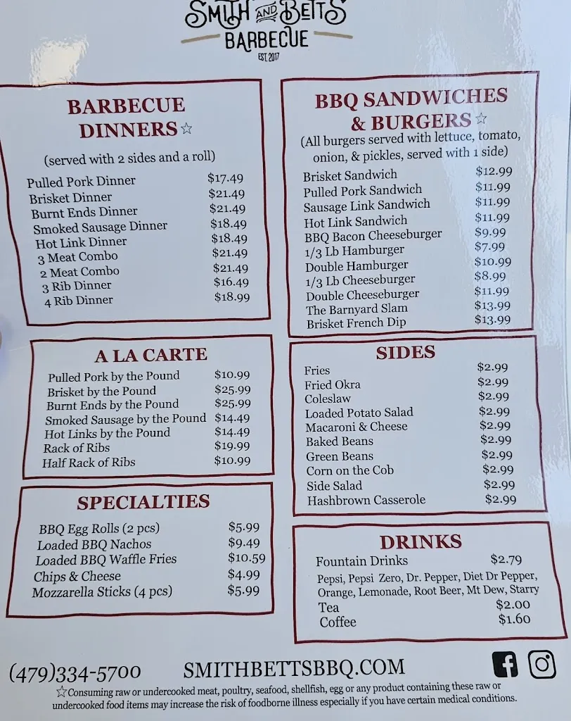 Menu_Smith and Betts Barbecue - Springdale_Springdale, AR_image_old_2