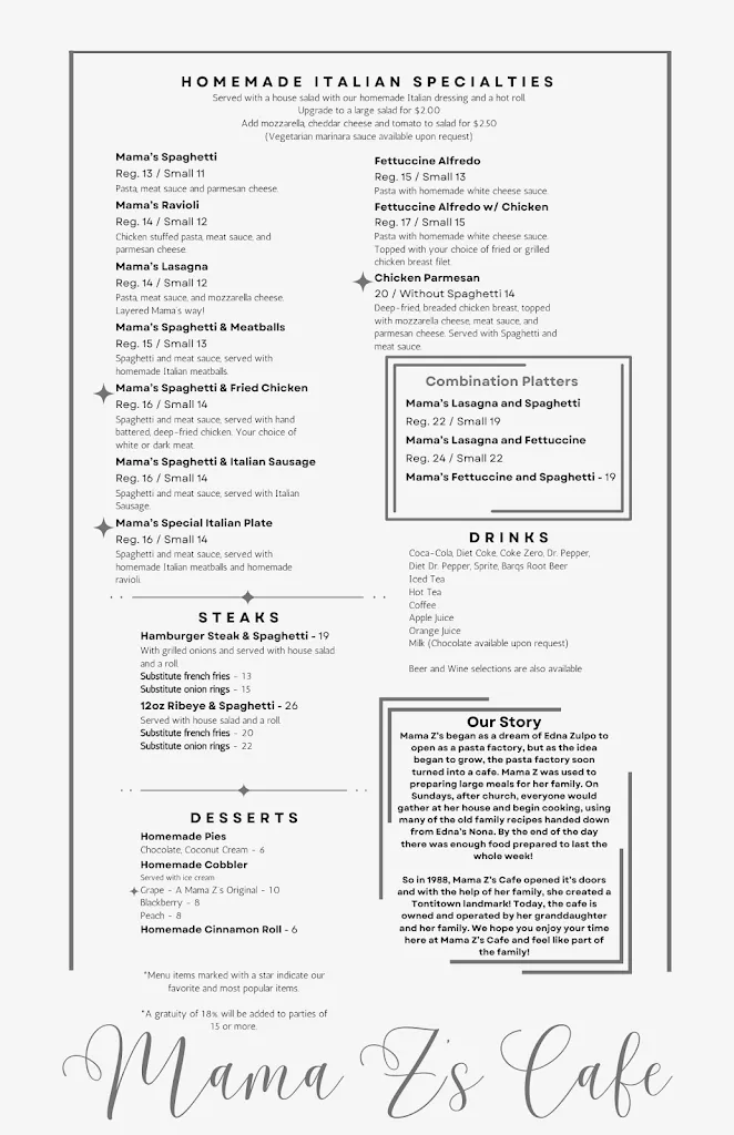 Menu_Mama Z's Cafe_Springdale, AR_image_old_1