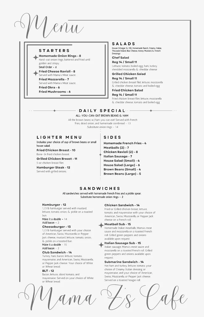 Menu_Mama Z's Cafe_Springdale, AR_image_old_3