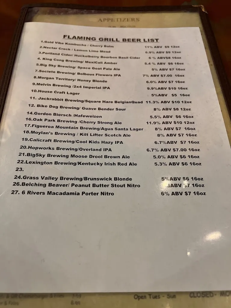 Menu_Flaming Grill Exotic Burgers & Craft Beer_2380 Watt Ave Suite 150, Sacramento_image_old_2