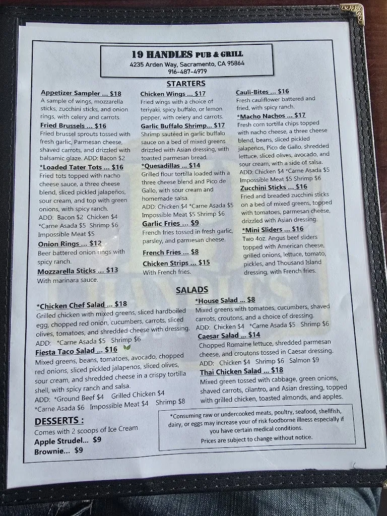 Menu_19 Handles Pub & Grill_Sacramento, CA_image_old_2
