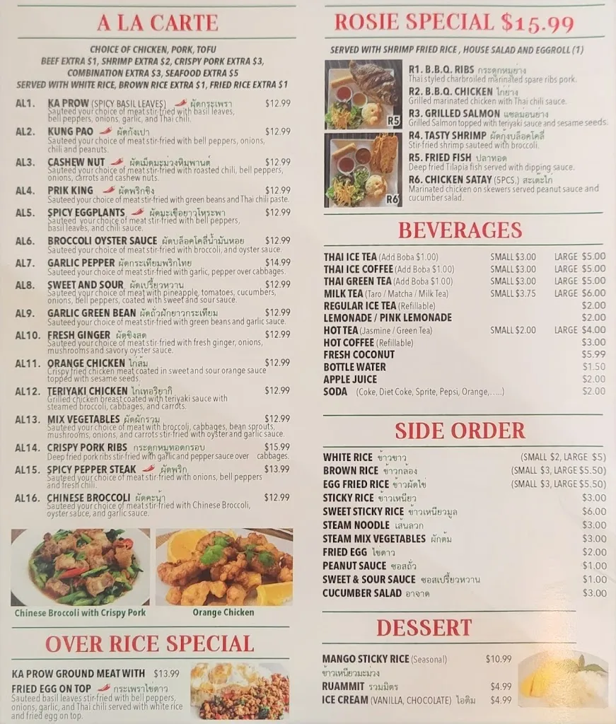 Menu_Rosie Thai Restaurant_Covina, CA_image_old_1