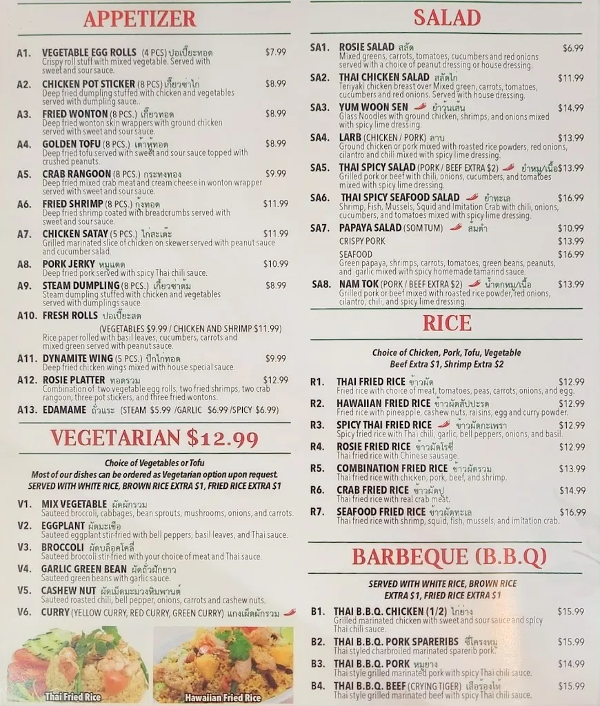 Menu_Rosie Thai Restaurant_Covina, CA_image_old_2