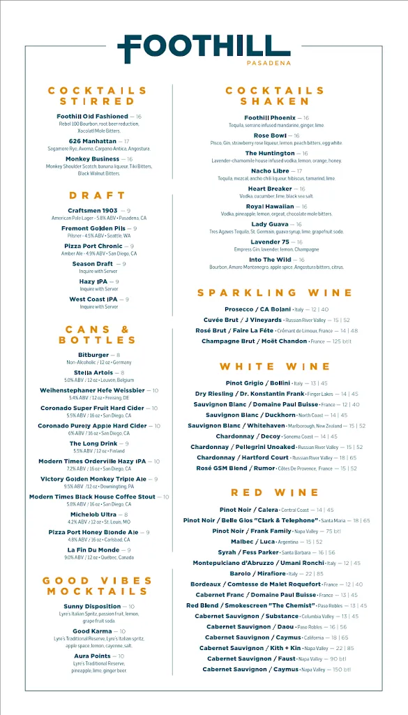 Menu_Foothill restaurant_Pasadena, CA_image_old_1
