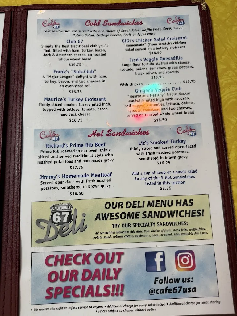 Menu_Cafe 67_Lakeside, CA_image_old_2