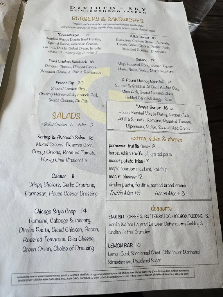 Menu_Divided Sky Tavern_Fair Oaks, CA_image_old_2