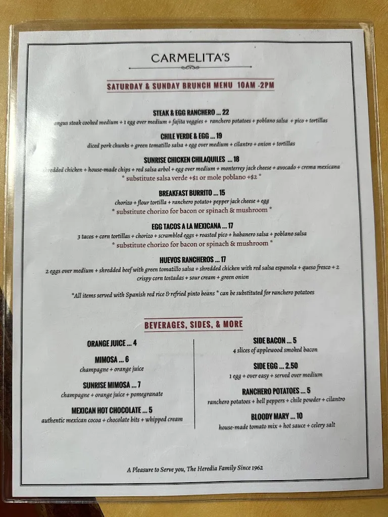 Menu_Carmelita's Méxican Restaurant_Fair Oaks, CA_image_old_2