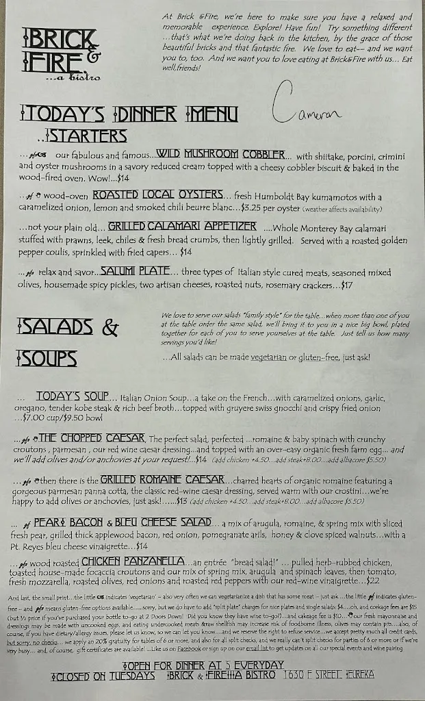Menu_Brick & Fire Bistro_Eureka, CA_image_old_2