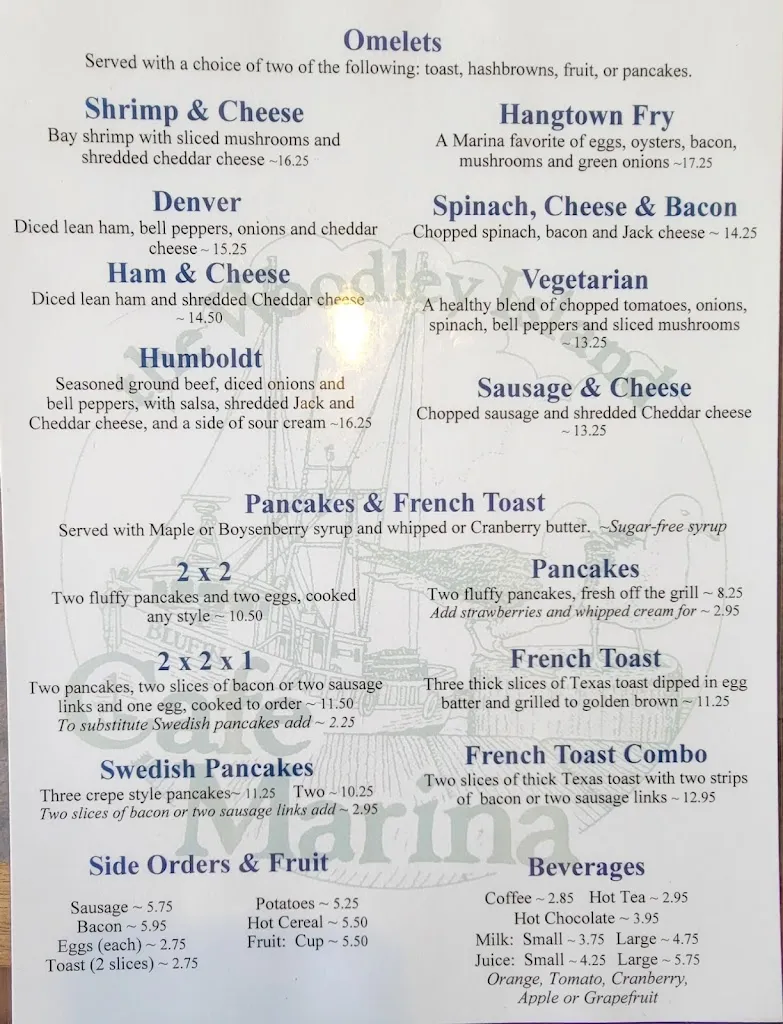 Menu_Café Marina & Woodley's Bar_Eureka, CA_image_old_3
