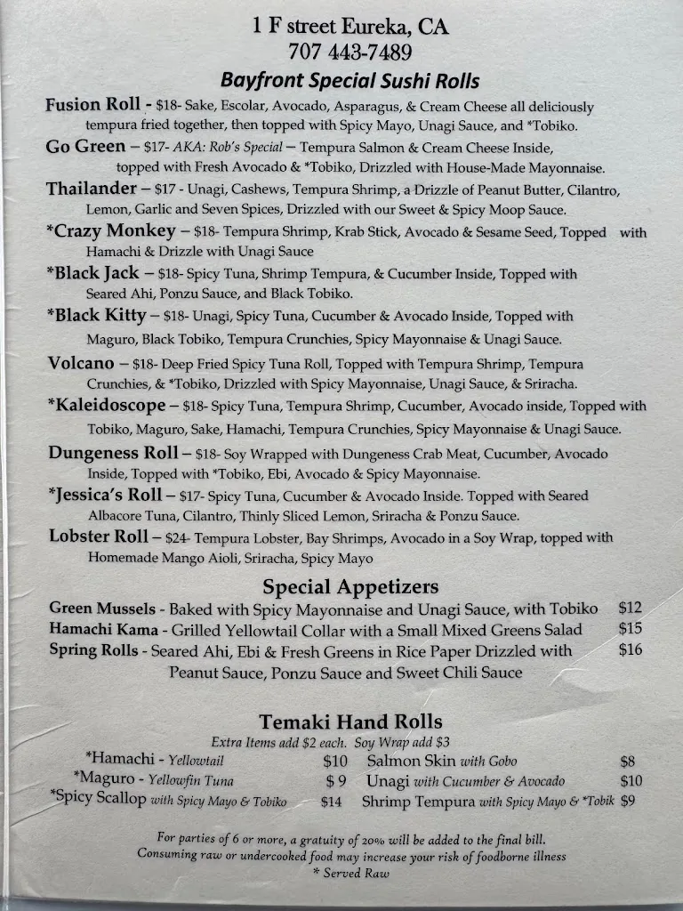 Menu_Bayfront Restaurant_Eureka, CA_image_old_2