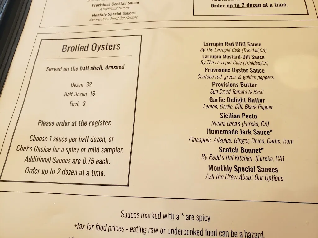 Menu_Humboldt Bay Provisions_Eureka, CA_image_old_2