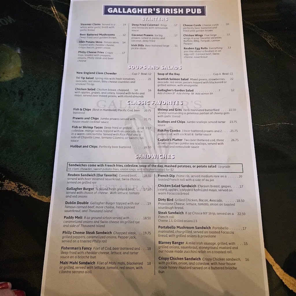Menu_Gallagher's Restaurant & Pub_Eureka, CA_image_old_1