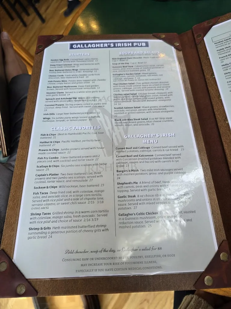 Menu_Gallagher's Restaurant & Pub_Eureka, CA_image_old_2