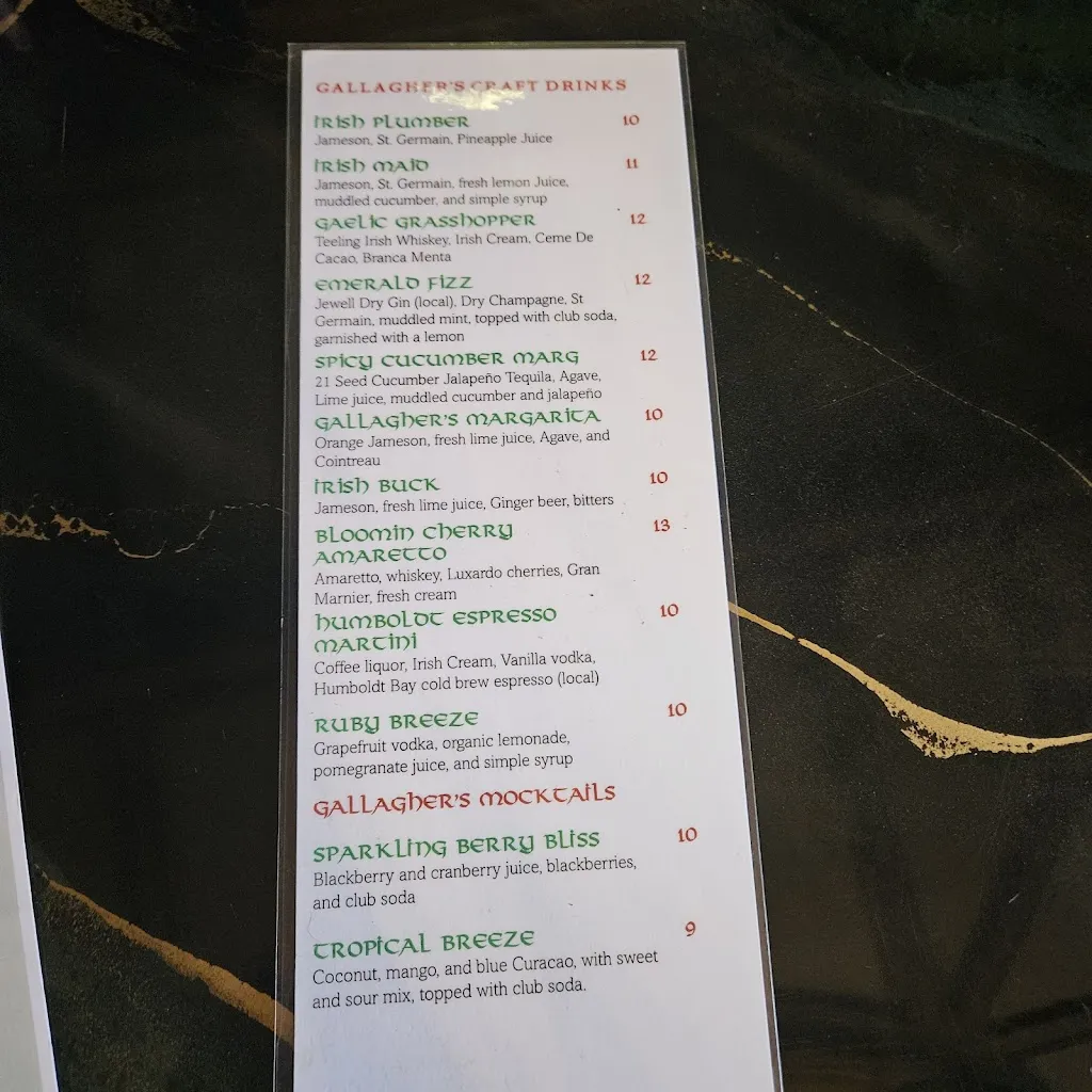 Menu_Gallagher's Restaurant & Pub_Eureka, CA_image_old_3