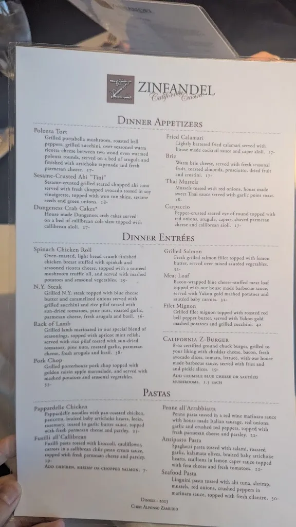 Menu_Zinfandel California Cuisine_Gold River, CA_image_old_1