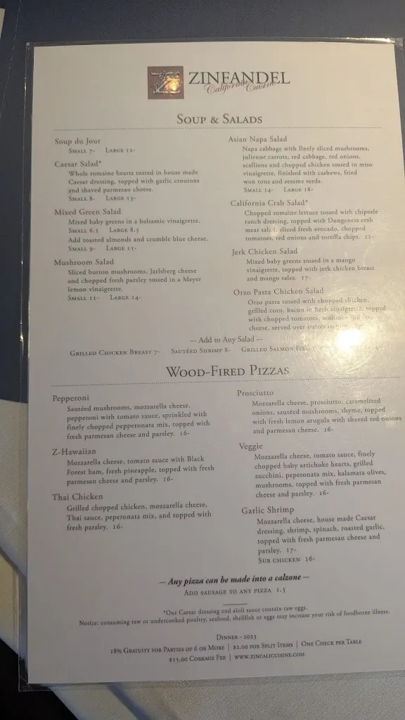 Menu_Zinfandel California Cuisine_Gold River, CA_image_old_2
